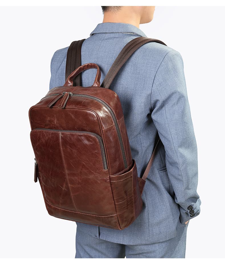 レザーリュック 本革製紳士用多機能通勤鞄 黒色上質牛革仕様 ビジネス