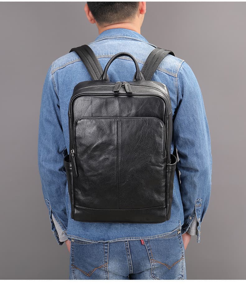 レザーリュック 本革製紳士用多機能通勤鞄 黒色上質牛革仕様 ビジネス