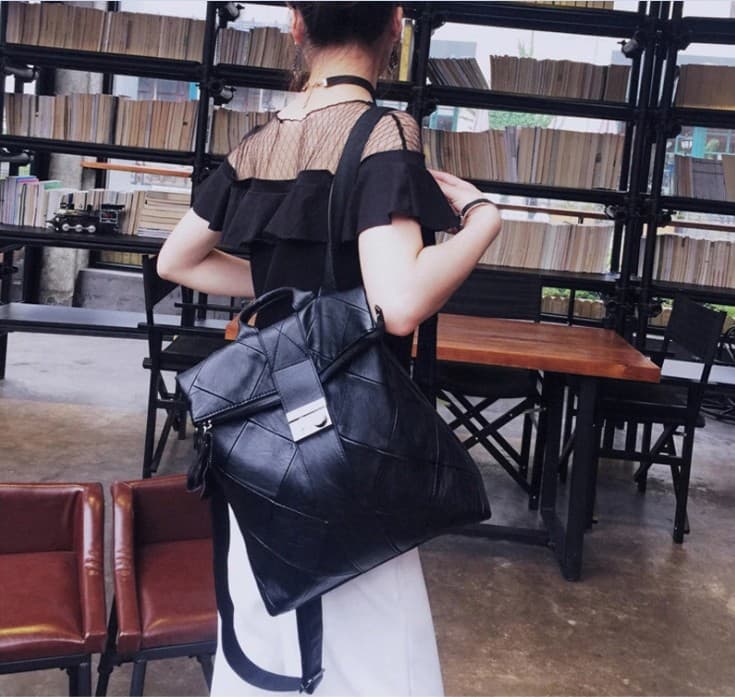 レザーリュック女性用幾何学模様大容量多機能鞄 通学