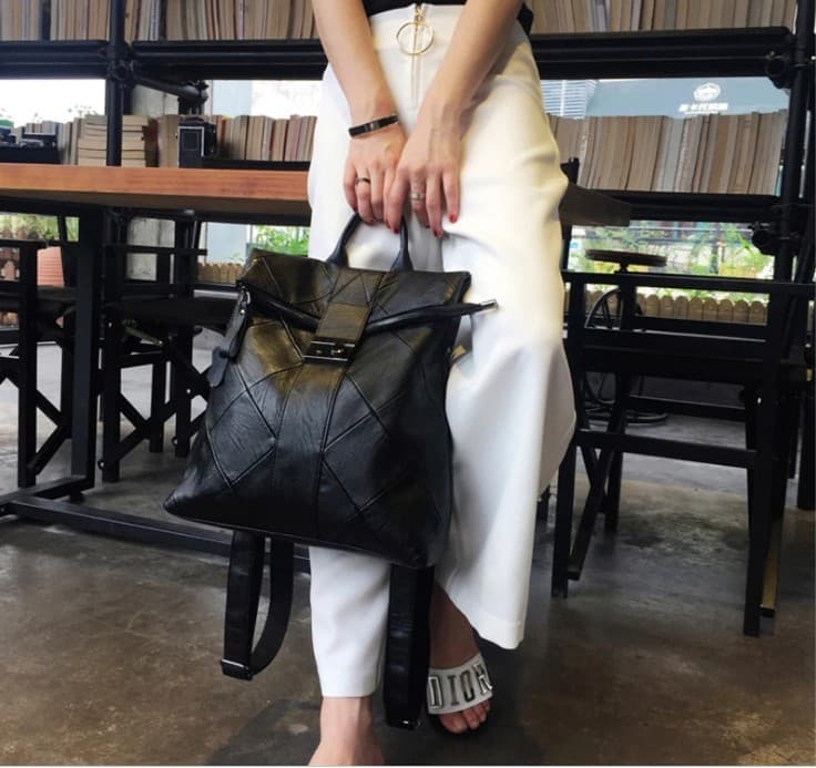 レザーリュック女性用幾何学模様大容量多機能鞄 通学