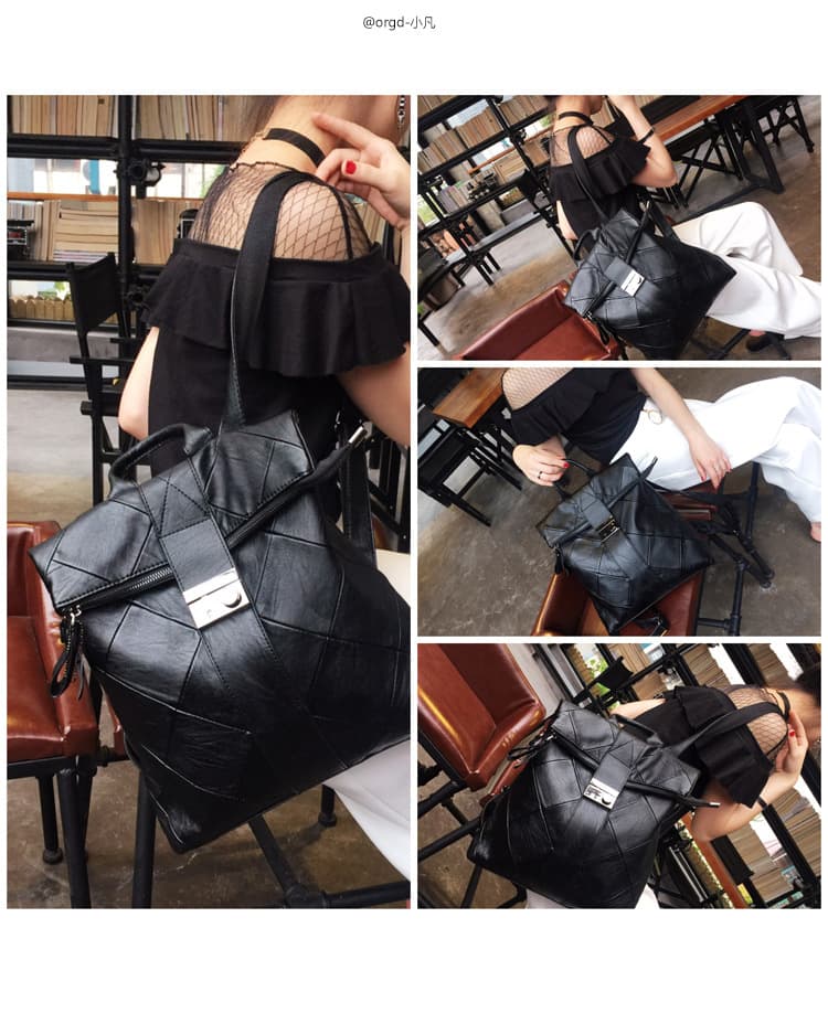 レザーリュック女性用幾何学模様大容量多機能鞄 通学