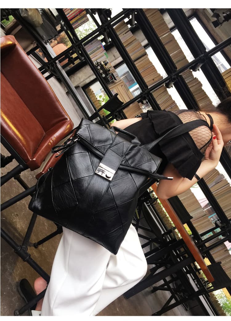 レザーリュック女性用幾何学模様大容量多機能鞄 通学